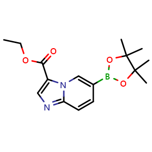Chemical structure of Ethyl 6-(4,4,5,5-tetramethyl-1,3,2-dioxaborolan-2-yl)imidazo[1,2-a]pyridine-3-carboxylate , CAS 1426136-45-9, AChemBlock W161597