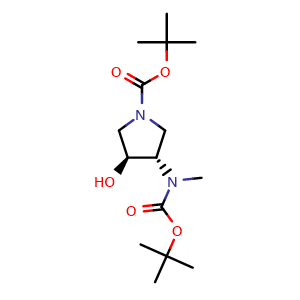 Chemical structure of tert-Butyl (3S,4S)-3-((tert-butoxycarbonyl)(methyl)amino)-4-hydroxypyrrolidine-1-carboxylate , CAS 429673-82-5, AChemBlock W161771