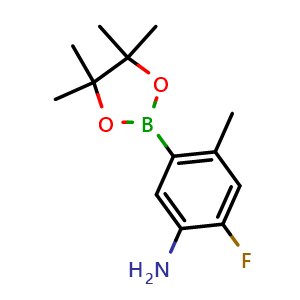 Chemical structure of 2-Fluoro-4-methyl-5-(4,4,5,5-tetramethyl-1,3,2-dioxaborolan-2-yl)aniline , CAS 1012880-11-3, AChemBlock W161789