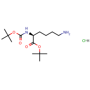 Chemical structure of (S)-tert-Butyl 6-amino-2-((tert-butoxycarbonyl)amino)hexanoate hydrochloride , CAS 7750-45-0, AChemBlock W161819