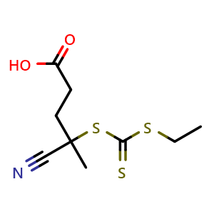 Chemical structure of 4-Cyano-4-(((ethylthio)carbonothioyl)thio)pentanoic acid , CAS 1137725-46-2, AChemBlock W161824