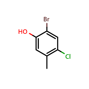 Chemical structure of 2-Bromo-4-chloro-5-methylphenol , CAS 112135-31-6, AChemBlock W161834