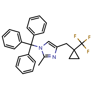 Chemical structure of 2-Methyl-4-((1-(trifluoromethyl)cyclopropyl)methyl)-1-trityl-1H-imidazole , CAS 1021736-30-0, AChemBlock W161879