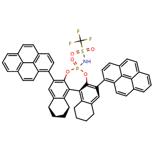 Chemical structure of N-((11bS)-2-(4,6-Dihydropyren-1-yl)-4-oxido-6-(pyren-1-yl)-8,9,10,11,12,13,14,15-octahydrodinaphtho[2,1-d:1',2'-f][1,3,2]dioxaphosphepin-4-yl)-1,1,1-trifluoromethanesulfonamide , CAS 2586215-78-1, AChemBlock W161918