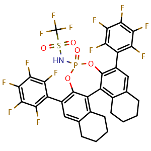 Chemical structure of 1,1,1-Trifluoro-N-((11bS)-4-oxido-2,6-bis(perfluorophenyl)-8,9,10,11,12,13,14,15-octahydrodinaphtho[2,1-d:1',2'-f][1,3,2]dioxaphosphepin-4-yl)methanesulfonamide , CAS 2586125-70-2, AChemBlock W161920