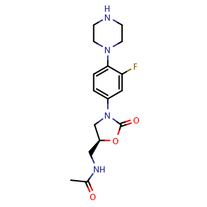 Chemical structure of (S)-N-((3-(3-Fluoro-4-(piperazin-1-yl)phenyl)-2-oxooxazolidin-5-yl)methyl)acetamide , CAS 154590-66-6, AChemBlock W161927