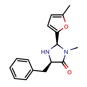 Chemical structure of (2R,5R)-5-benzyl-3-methyl-2-(5-methylfuran-2-yl)imidazolidin-4-one , CAS 877303-84-9, AChemBlock W161983