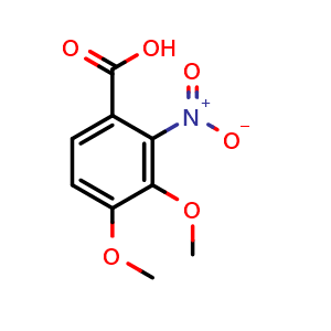Chemical structure of 3,4-Dimethoxy-2-nitrobenzoic acid , CAS 79025-28-8, AChemBlock W162020