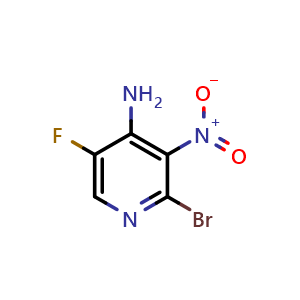 Chemical structure of 2-Bromo-5-fluoro-3-nitropyridin-4-amine , CAS 1227958-53-3, AChemBlock W162027