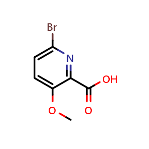 Chemical structure of 6-bromo-3-methoxy-pyridine-2-carboxylic acid , CAS 1256810-26-0, AChemBlock W162050