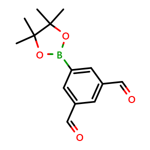 Chemical structure of 5-(4,4,5,5-Tetramethyl-1,3,2-dioxaborolan-2-yl)isophthalaldehyde , CAS 945865-80-5, AChemBlock W162083