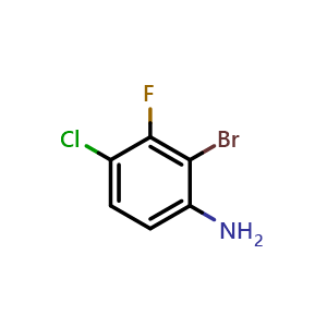 Chemical structure of 2-Bromo-4-chloro-3-fluoroaniline , CAS 1253889-54-1, AChemBlock W162098