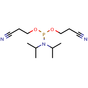 Chemical structure of Bis(2-cyanoethyl)-N,N-diisopropylphosphoramidite , CAS 102690-88-0, AChemBlock W162154