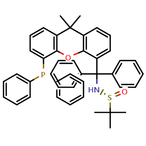 Chemical structure of [S(R)]-N-[(S)-(phenyl)[5-(Diphenylphosphino)-9,9-dimethyl-9H-xanthen-4-yl](phenyl)methyl]-2-methyl-2-propanesulfinamide , CAS 2162939-87-7, AChemBlock W162155