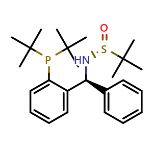 Chemical structure of [S(R)]-N-[(1S)-1-[2-(Di-tert-butylphosphanyl)phenyl]phenylmethyl]-2-methyl-2-propanesulfinamide , CAS 2565792-23-4, AChemBlock W162165