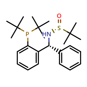 Chemical structure of [S(R)]-N-[(1R)-1-[2-(Di-tert-butylphosphanyl)phenyl]phenylmethyl]-2-methyl-2-propanesulfinamide , CAS 2565792-40-5, AChemBlock W162166
