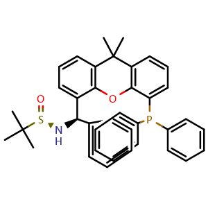 Chemical structure of [S(R)]-N-[(R)-[5-(Diphenylphosphino)-9,9-dimethyl-9H-xanthen-4-yl]phenylmethyl]-2-methyl-2-propanesulfinamide , CAS 2757083-08-0, AChemBlock W162167