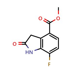 Chemical structure of methyl 7-fluoro-2-oxo-indoline-4-carboxylate , CAS 1260776-33-7, AChemBlock W162182
