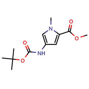 Chemical structure of Methyl 4-((tert-butoxycarbonyl)amino)-1-methyl-1H-pyrrole-2-carboxylate , CAS 126092-96-4, AChemBlock W162195