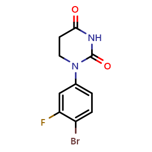 Chemical structure of 1-(4-Bromo-3-fluorophenyl)dihydropyrimidine-2,4(1H,3H)-dione , CAS 1515197-90-6, AChemBlock W162205