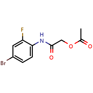 Chemical structure of 2-((4-Bromo-2-fluorophenyl)amino)-2-oxoethyl acetate , CAS 474806-63-8, AChemBlock W162207