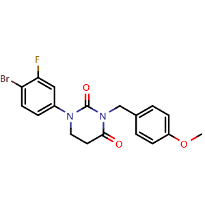 Chemical structure of 1-(4-Bromo-3-fluorophenyl)-3-(4-methoxybenzyl)dihydropyrimidine-2,4(1H,3H)-dione , AChemBlock W162239