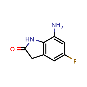 Chemical structure of 7-Amino-5-fluoroindolin-2-one , CAS 945381-62-4, AChemBlock W162271
