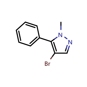 Chemical structure of 4-Bromo-1-methyl-5-phenyl-1H-pyrazole , CAS 105994-77-2, AChemBlock W162344