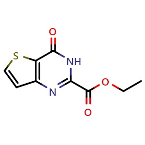 Chemical structure of Ethyl 4-oxo-3,4-dihydrothieno[3,2-d]pyrimidine-2-carboxylate , CAS 319442-19-8, AChemBlock W162370