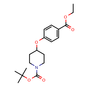 Chemical structure of tert-Butyl 4-(4-(ethoxycarbonyl)phenoxy)piperidine-1-carboxylate , CAS 210962-44-0, AChemBlock W162377