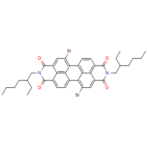 Chemical structure of 5,12-Dibromo-2,9-bis(2-ethylhexyl)anthra[2,1,9-def:6,5,10-d'e'f']diisoquinoline-1,3,8,10(2H,9H)-tetraone , CAS 851786-15-7, AChemBlock W162408