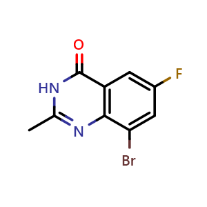 Chemical structure of 8-Bromo-6-fluoro-2-methylquinazolin-4(3H)-one , CAS 1352717-91-9, AChemBlock W162429