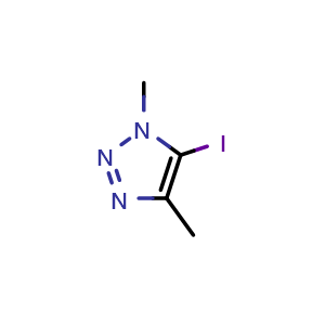 Chemical structure of 5-Iodo-1,4-dimethyl-1H-1,2,3-triazole , CAS 1346818-62-9, AChemBlock W162468