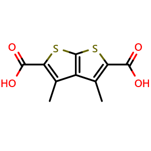 Chemical structure of 3,4-Dimethylthieno[2,3-b]thiophene-2,5-dicarboxylic acid , CAS 175202-55-8, AChemBlock W162478
