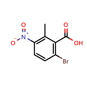 Chemical structure of 6-Bromo-2-methyl-3-nitrobenzoic acid , CAS 1207341-14-7, AChemBlock W162482