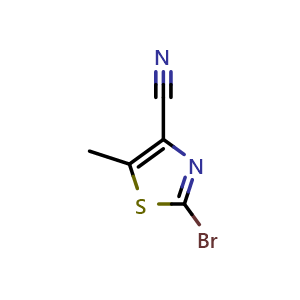 Chemical structure of 2-Bromo-5-methylthiazole-4-carbonitrile , CAS 1379365-49-7, AChemBlock W162488