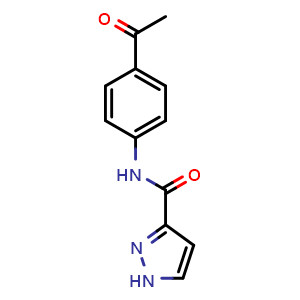 Chemical structure of N-(4-Acetylphenyl)-1H-pyrazole-3-carboxamide , CAS 305346-13-8, AChemBlock W162520