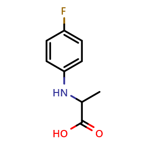 Chemical structure of 2-((4-Fluorophenyl)amino)propanoic acid , CAS 16583-82-7, AChemBlock W162554