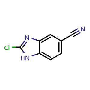 Chemical structure of 2-Chloro-1H-benzo[d]imidazole-5-carbonitrile , CAS 401567-00-8, AChemBlock W162603