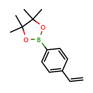 Chemical structure of 4,4,5,5-Tetramethyl-2-(4-vinylphenyl)-1,3,2-dioxaborolane , CAS 870004-04-9, AChemBlock W162775