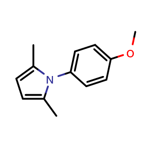 Chemical structure of 1-(4-Methoxyphenyl)-2,5-dimethyl-1H-pyrrole , CAS 5044-27-9, AChemBlock W162777
