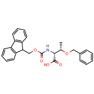 Chemical structure of (2R,3S)-2-((((9H-Fluoren-9-yl)methoxy)carbonyl)amino)-3-(benzyloxy)butanoic acid , CAS 131545-63-6, AChemBlock W162792