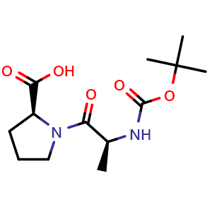 Chemical structure of (S)-1-((S)-2-((tert-Butoxycarbonyl)amino)propanoyl)pyrrolidine-2-carboxylic acid , CAS 33300-72-0, AChemBlock W162793