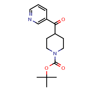 Chemical structure of tert-Butyl 4-nicotinoylpiperidine-1-carboxylate , CAS 148148-35-0, AChemBlock W162846