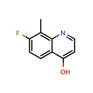 Chemical structure of 7-Fluoro-8-methylquinolin-4-ol , CAS 1065092-79-6, AChemBlock W162890