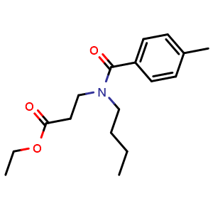 Chemical structure of Ethyl 3-(N-butyl-4-methylbenzamido)propanoate , CAS 1901823-14-0, AChemBlock W162896
