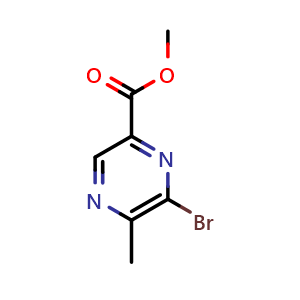 Chemical structure of Methyl 6-bromo-5-methylpyrazine-2-carboxylate , CAS 1166827-91-3, AChemBlock W162980