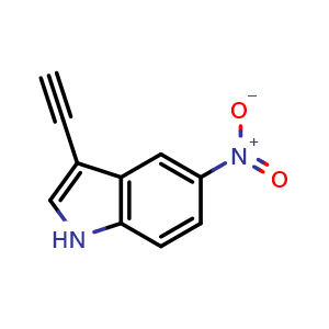 Chemical structure of 3-Ethynyl-5-nitro-1H-indole , CAS 2007925-22-4, AChemBlock W163004