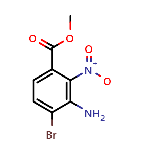 Chemical structure of Methyl 3-amino-4-bromo-2-nitrobenzoate , CAS 1207175-60-7, AChemBlock W163010