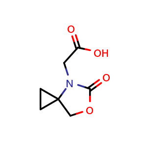 Chemical structure of 2-(5-Oxo-6-oxa-4-azaspiro[2 4]heptan-4-yl)acetic acid , CAS 1956369-03-1, AChemBlock W163087